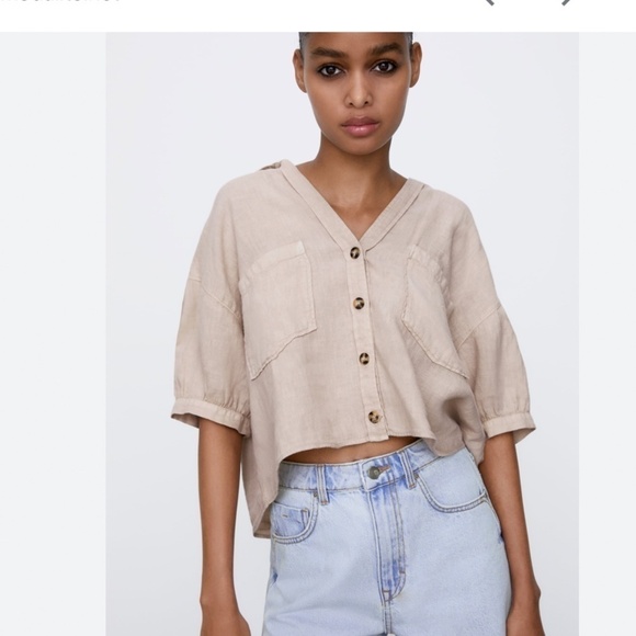 Zara Tops - Zara cropped linen shirt beige small
